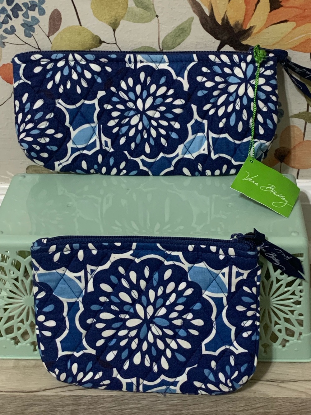 Vera Bradley Petal Splash Brush & Pencil Cosmetic Makeup Bags